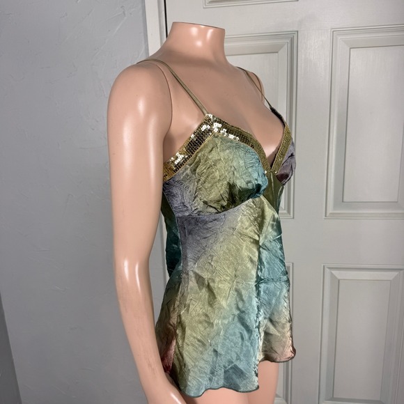 Vintage Y2K Shirt Funkadelic USA Made Satin Rainbow Hippie Polyester Sequin C4-1 - Picture 5 of 6